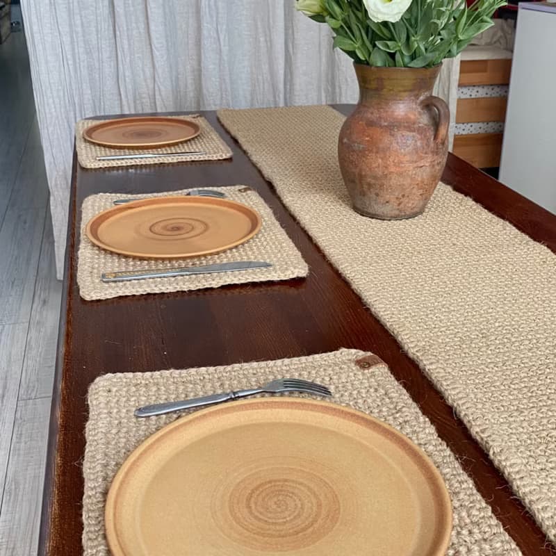 Crochet table runner Jute placemats Custom table set Handmade Natural table mats