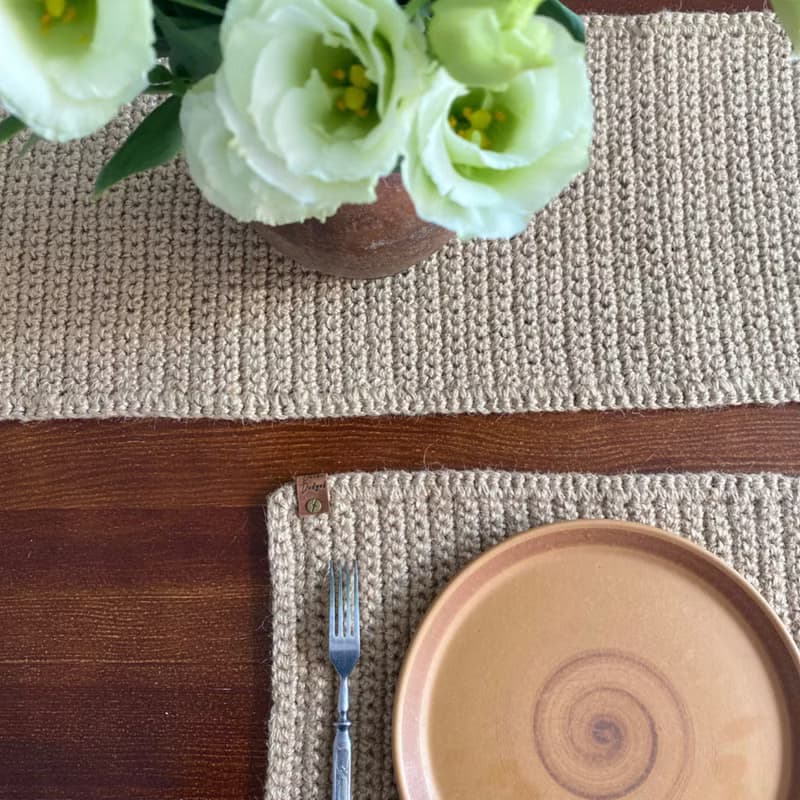 Crochet table runner Jute placemats Custom table set Handmade Natural table mats