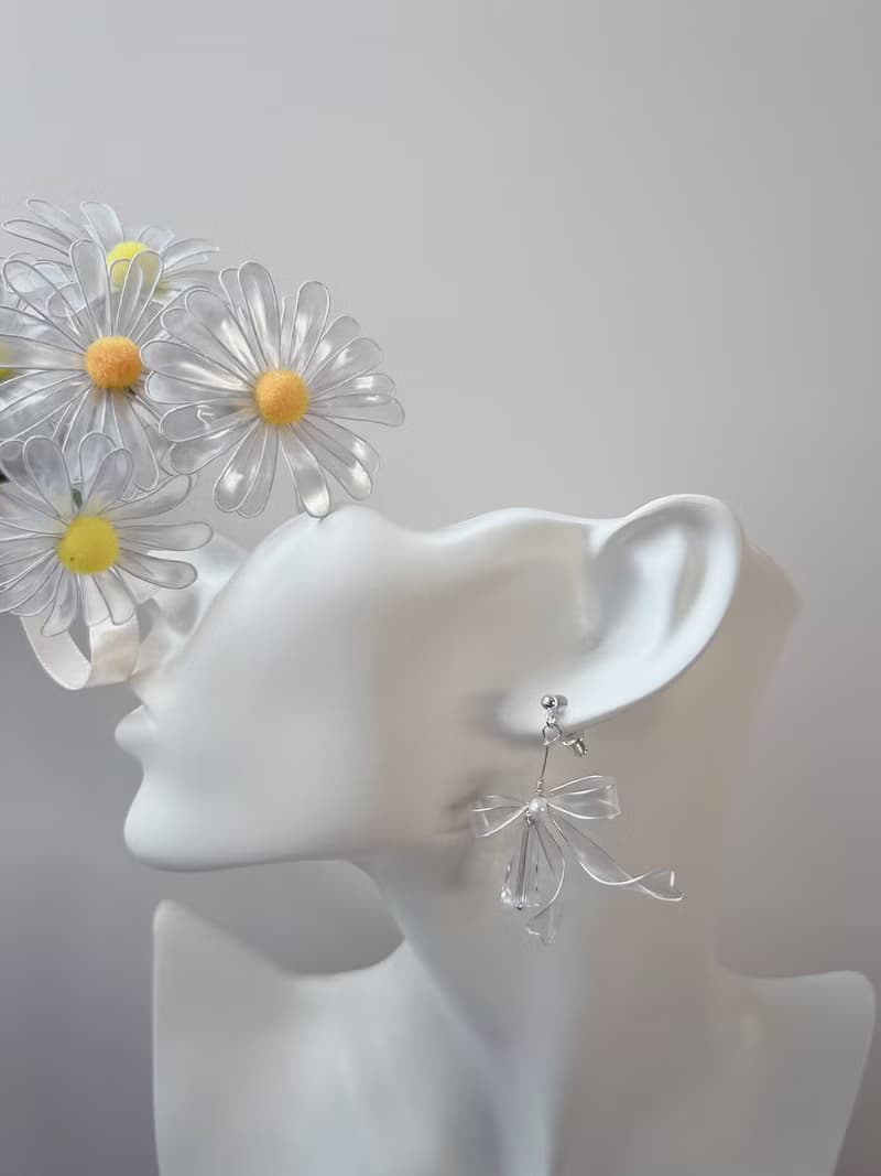 迷迴琉光 銀 法式蝴蝶結樹脂耳環