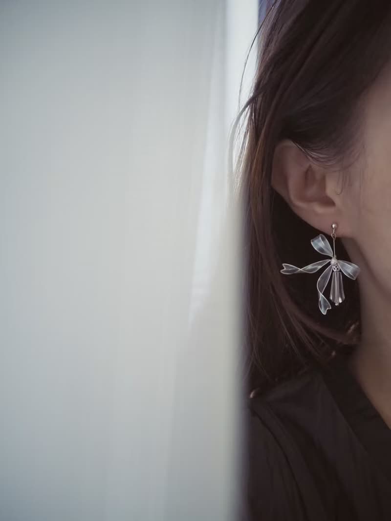 迷迴琉光 銀 法式蝴蝶結樹脂耳環