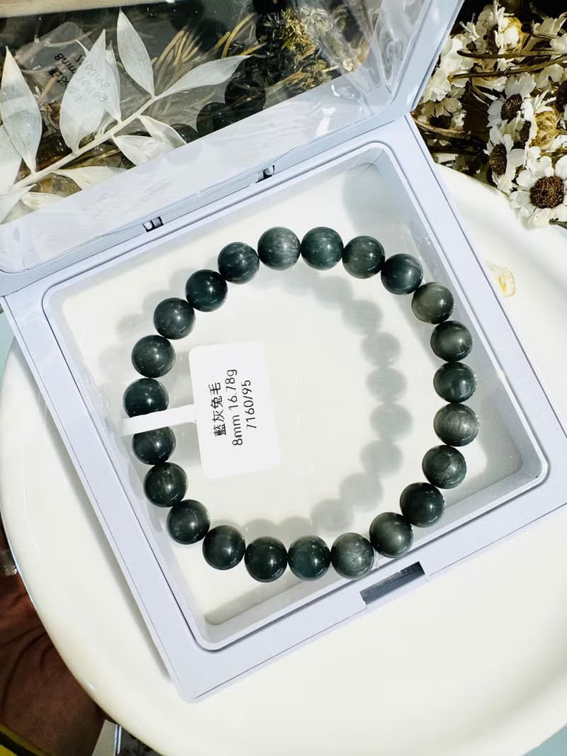 英倫風深灰藍兔毛水晶手珠8mm16.78g消除緊張增強說服力增加自信