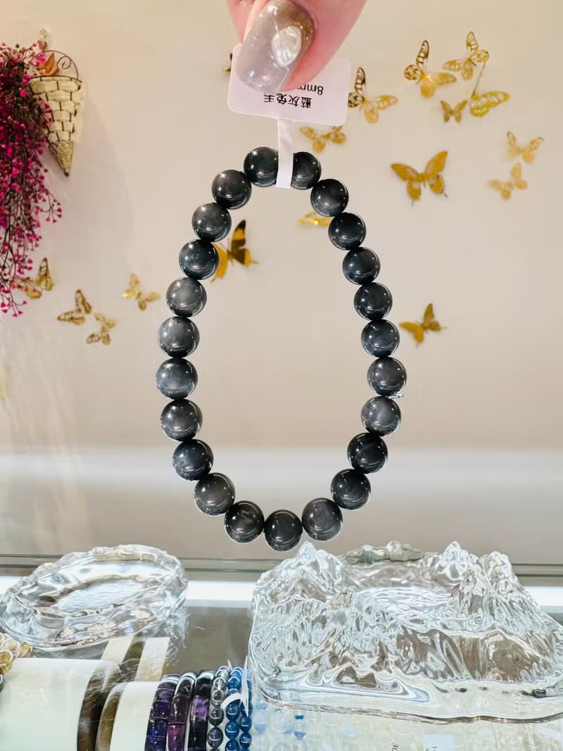 英倫風深灰藍兔毛水晶手珠8mm16.78g消除緊張增強說服力增加自信