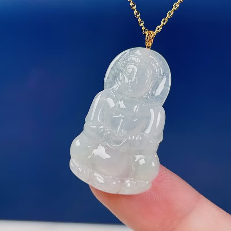 冰種翡翠觀音菩薩項鍊 18K金墜頭 | 天然緬甸玉A貨翡翠 | 送禮