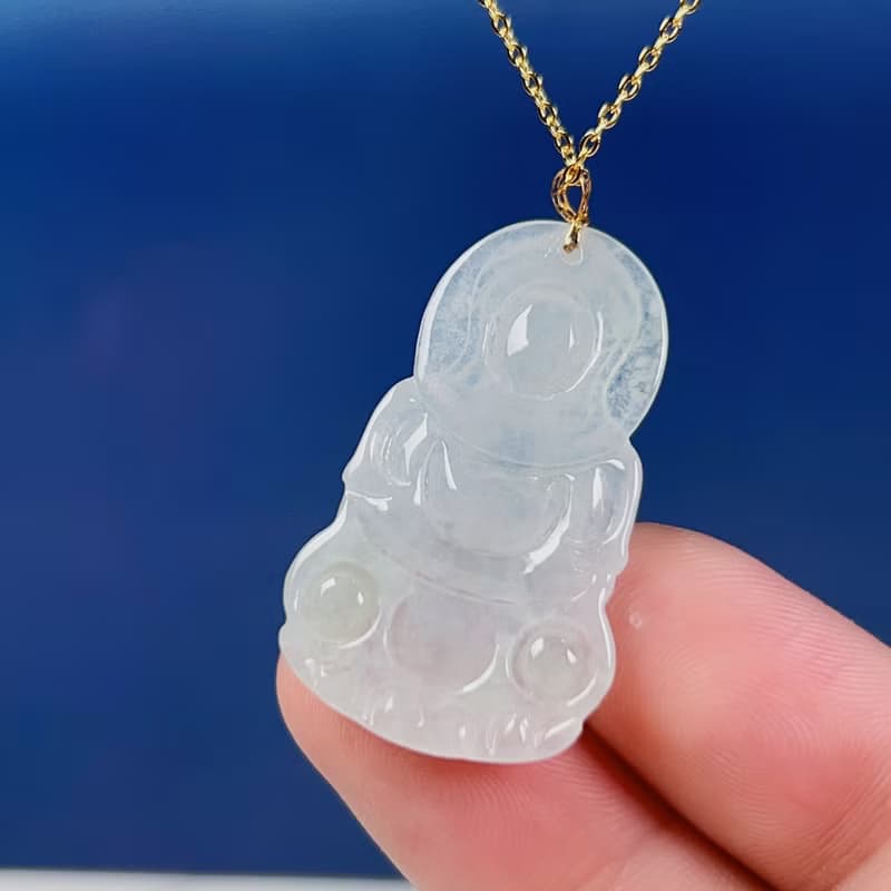 冰種翡翠觀音菩薩項鍊 18K金墜頭 | 天然緬甸玉A貨翡翠 | 送禮