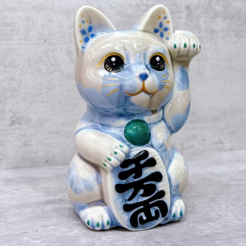 【銀藤招福】日本清水燒招財貓 | 花結晶 銀藤  千万両 左