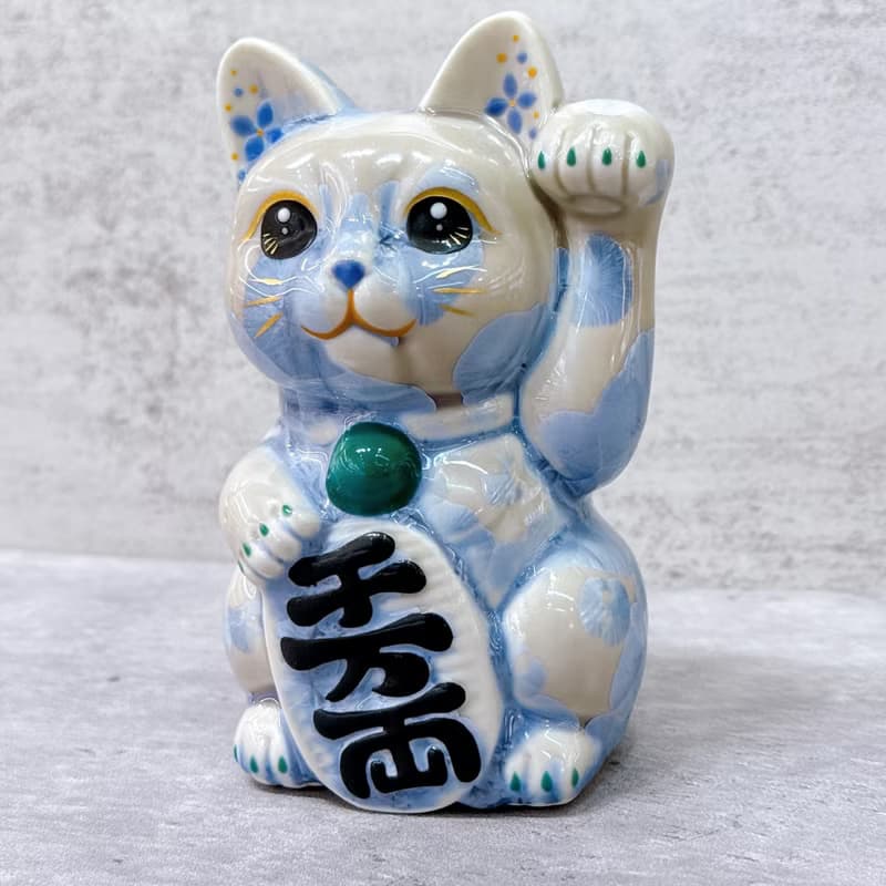【銀藤招福】日本清水燒招財貓 | 花結晶 銀藤  千万両 左