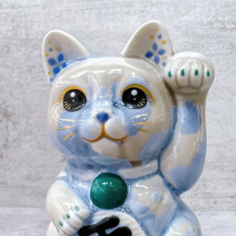 【銀藤招福】日本清水燒招財貓 | 花結晶 銀藤  千万両 左