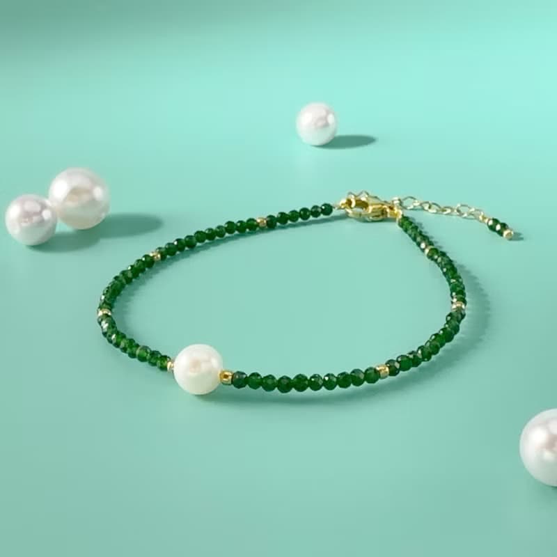 巴洛克珍珠綠瑪瑙316醫療鋼手鍊/寶石手鍊 珍珠 天然石 抗敏鋼