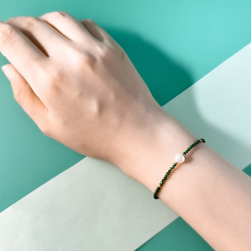 巴洛克珍珠綠瑪瑙316醫療鋼手鍊/寶石手鍊 珍珠 天然石 抗敏鋼