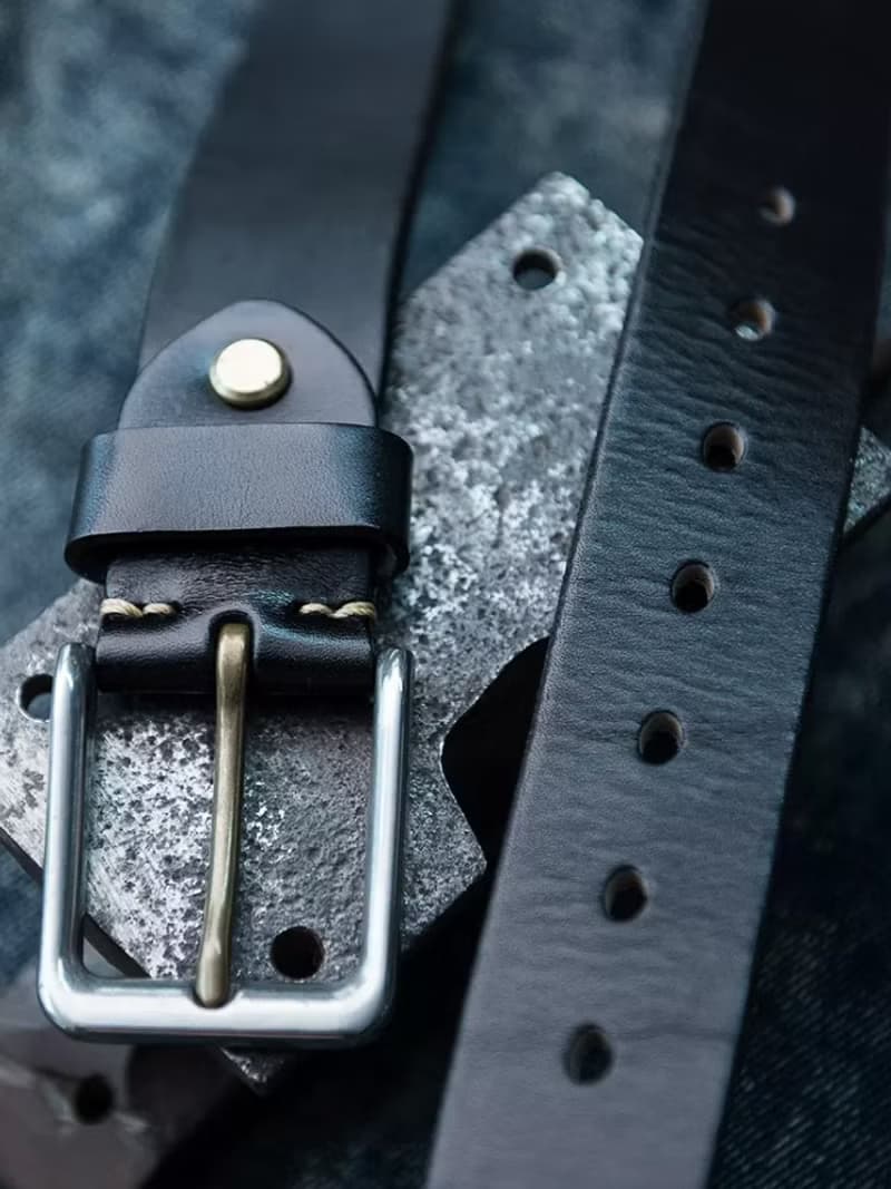 復古男腰帶 3.8寬 植鞣牛皮不鏽鋼針扣皮帶