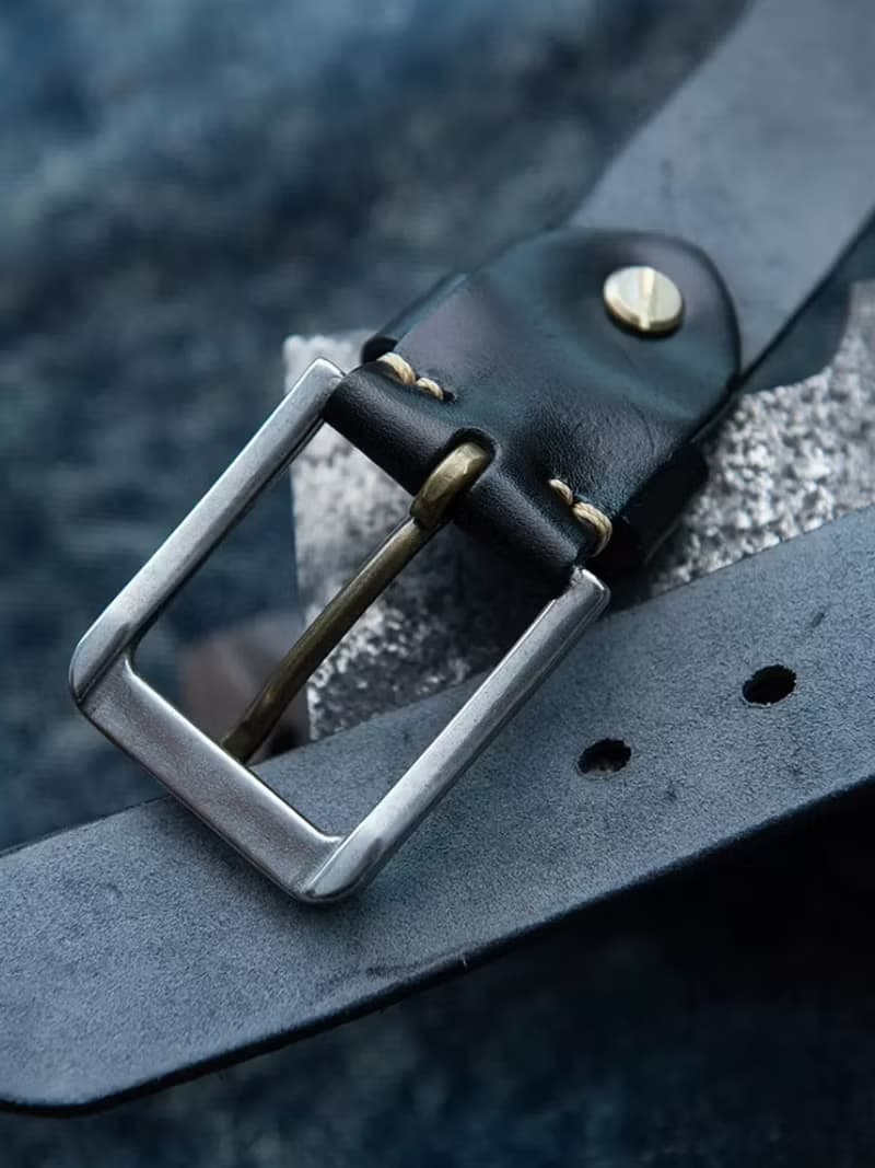 復古男腰帶 3.8寬 植鞣牛皮不鏽鋼針扣皮帶