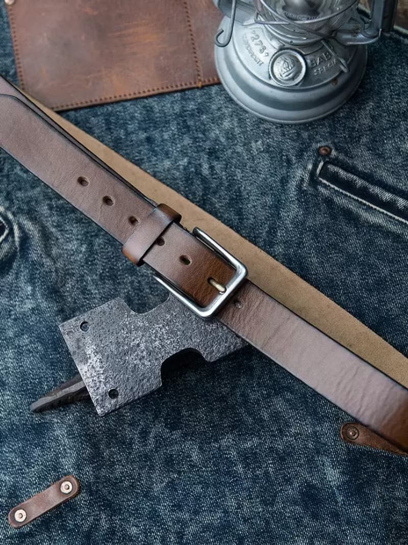 復古男腰帶 3.8寬 植鞣牛皮不鏽鋼針扣皮帶
