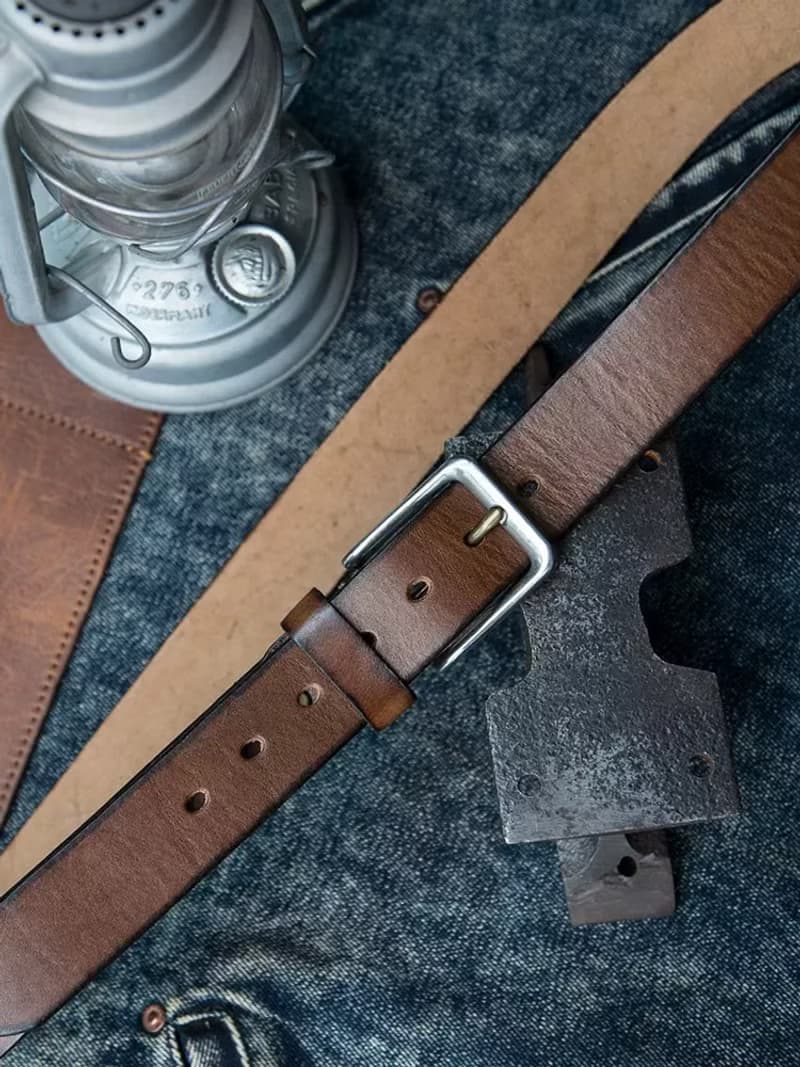 復古男腰帶 3.8寬 植鞣牛皮不鏽鋼針扣皮帶
