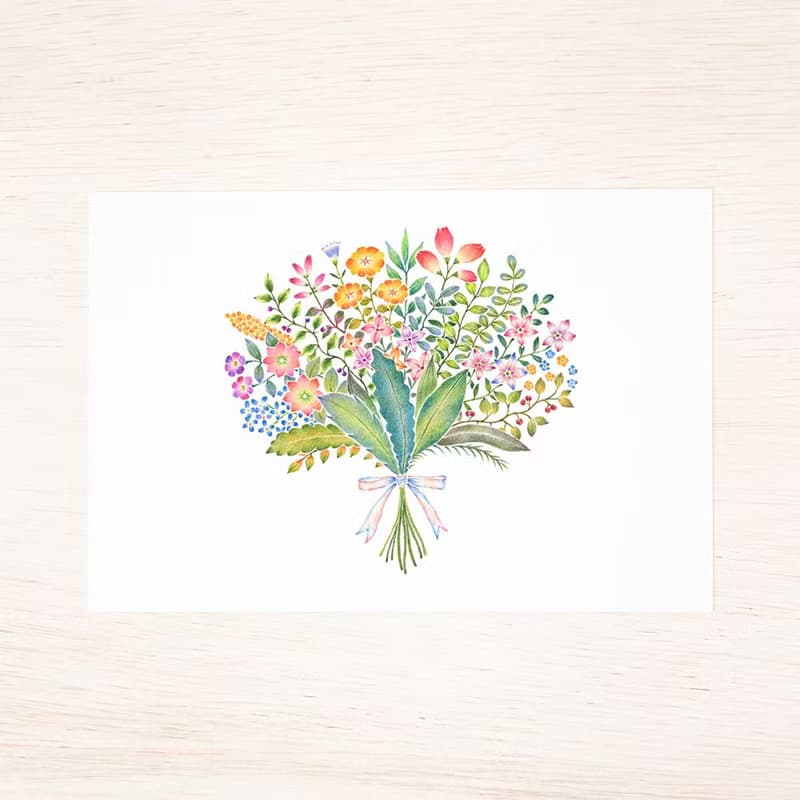 5枚セット。絵本のような。ポストカード "虹色の花束" PC-405