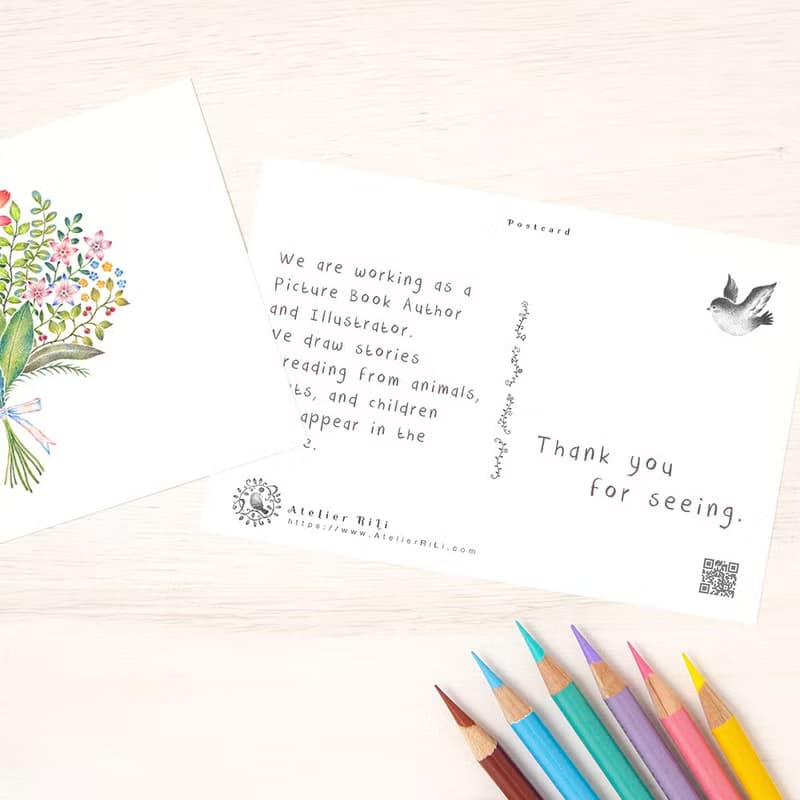 5枚セット。絵本のような。ポストカード "虹色の花束" PC-405