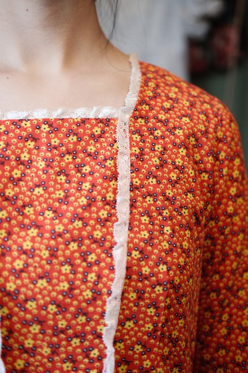 Vintage dress美國制橘色小碎花草原裙連衣裙古著