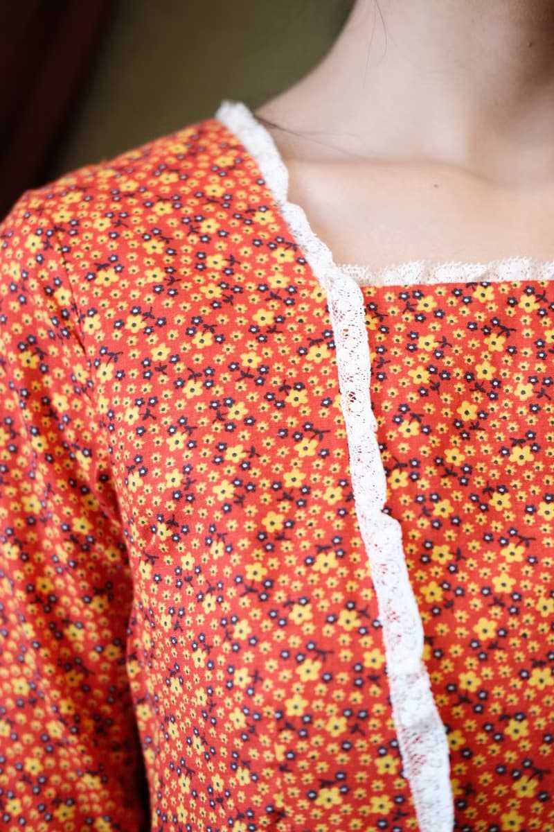 Vintage dress美國制橘色小碎花草原裙連衣裙古著