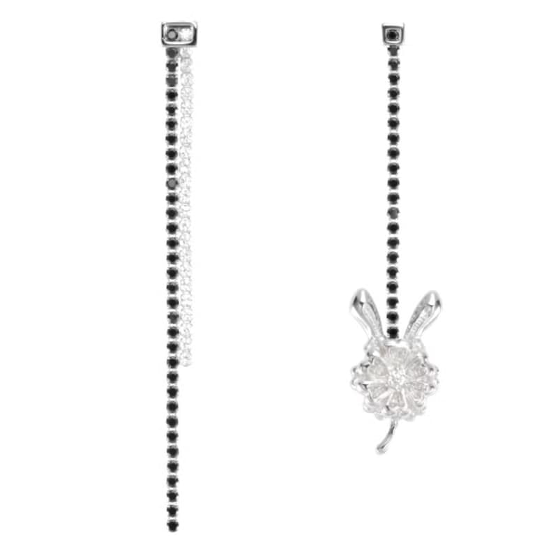 純銀八心八箭鋯石耳飾 - 摩登花心兔 (可改夾)