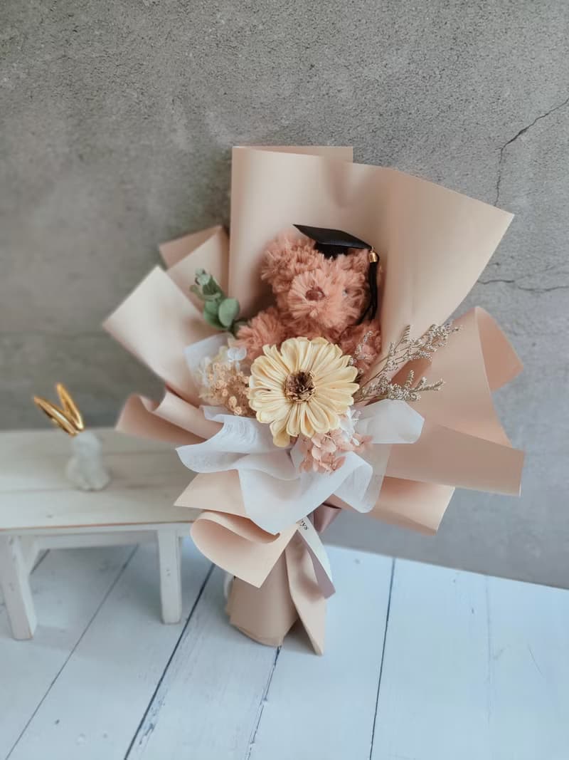 畢業花束-萌熊祝福 太陽花花束