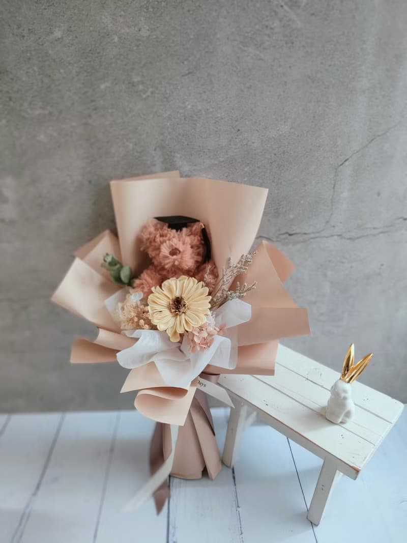 畢業花束-萌熊祝福 太陽花花束