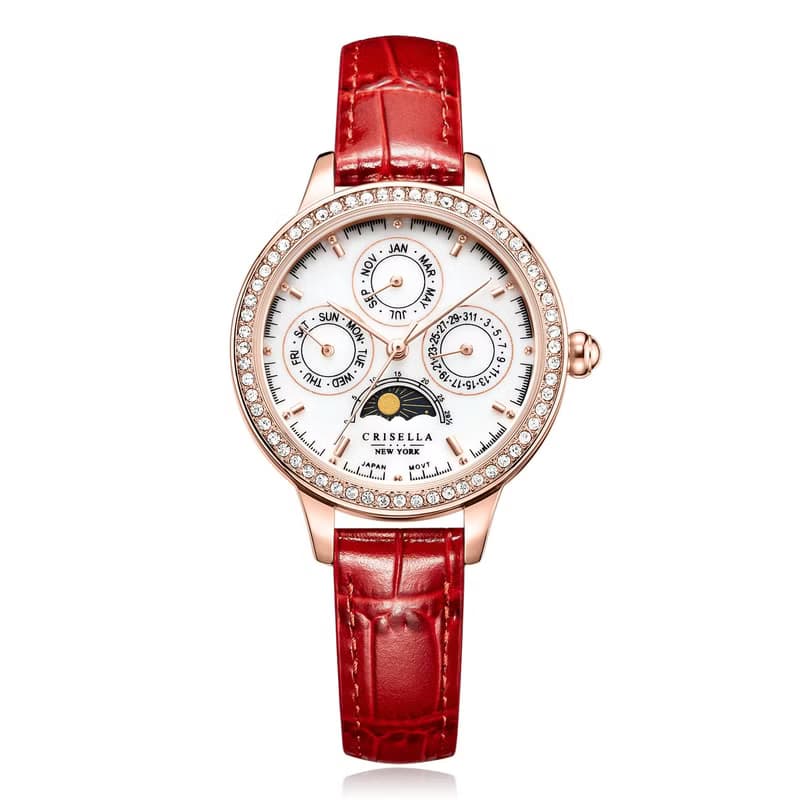 日月星辰多功能皮帶手錶配心形純銀鋯石手鏈套裝