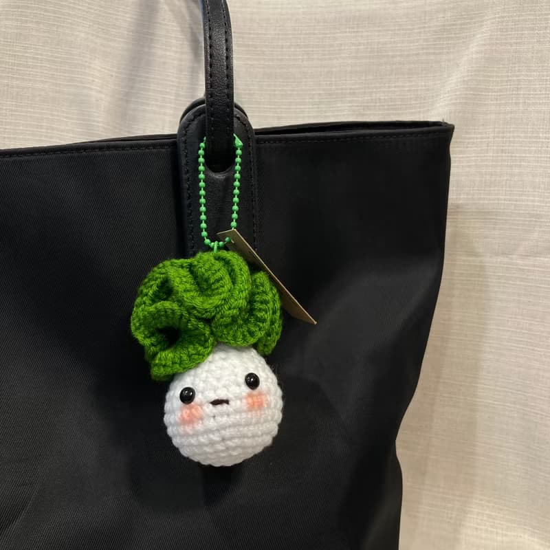 Bok choy crochet keychain