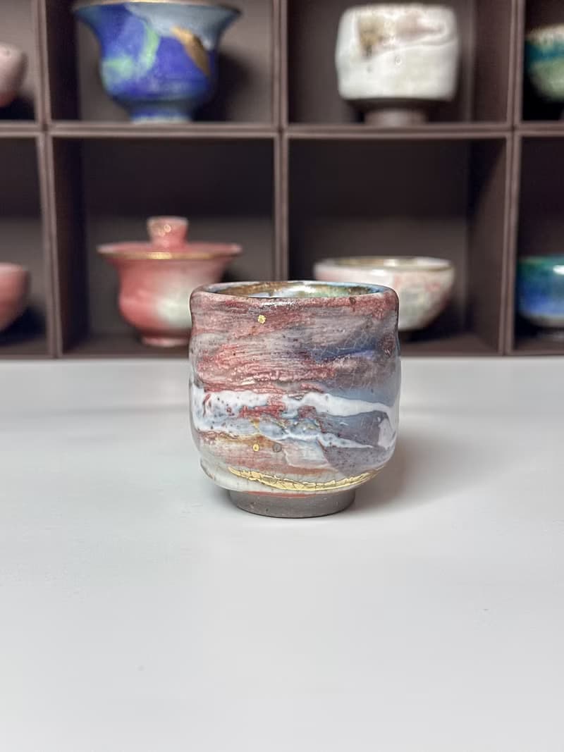 開片系列- 火燒雲志野鎏金杯-凝香茶杯-容量約100cc