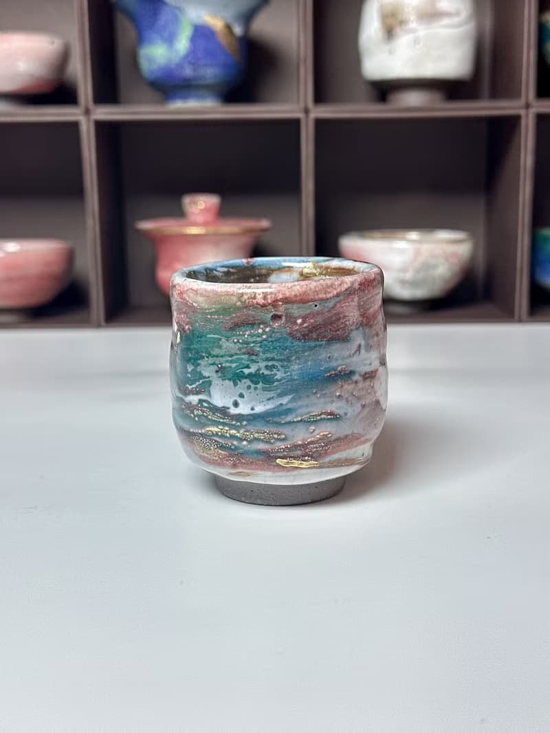 開片系列- 火燒雲志野鎏金杯-凝香茶杯-容量約100cc