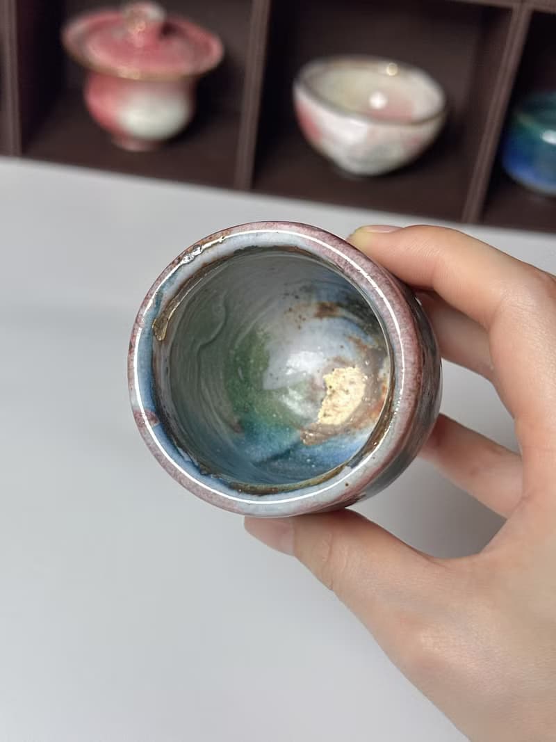開片系列- 火燒雲志野鎏金杯-凝香茶杯-容量約100cc