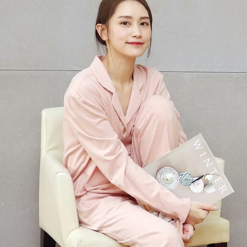 GOTSMIT有機棉刺繡開襟襯衫居家服-麻花灰