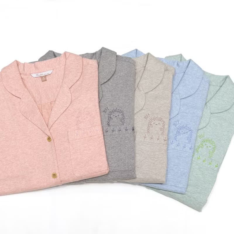 GOTSMIT有機棉刺繡開襟襯衫居家服-麻花灰