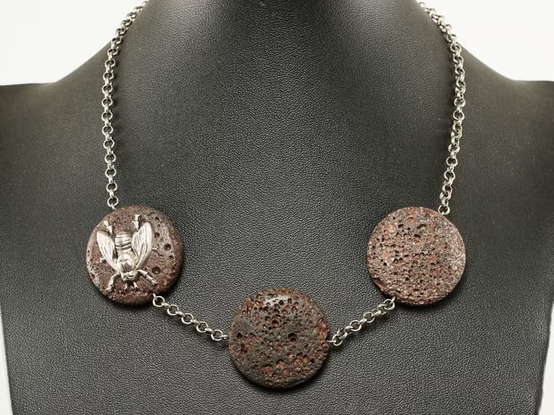 Silver Fly Brown Lava Stone Chocolate Brown Cookies Boho Choker Necklace Jewelry