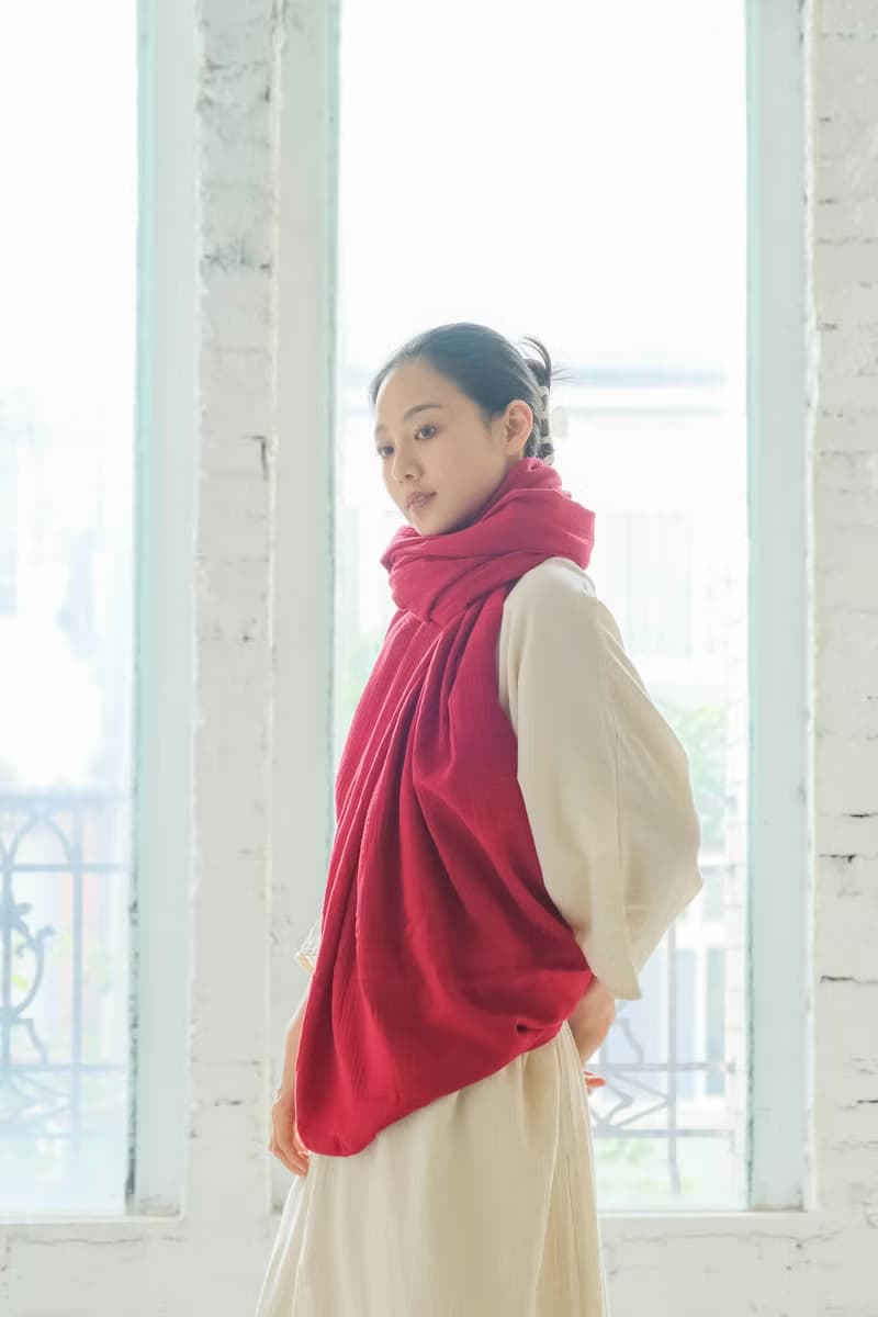 OMAKE 雙層紗流蘇圍巾 聖誕紅