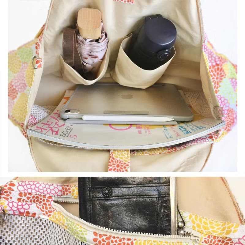 貝殼型竹節手提袋 後背肩背 大容量購物袋 日本丸菊布
