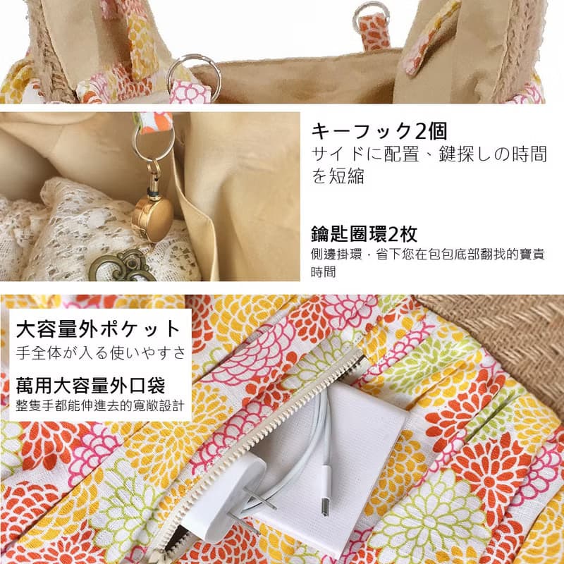 貝殼型竹節手提袋 後背肩背 大容量購物袋 日本丸菊布