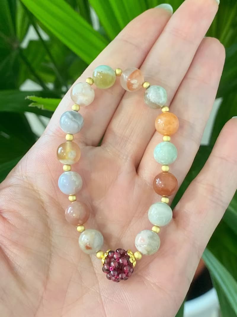 老礦櫻花瑪瑙石榴珠手串