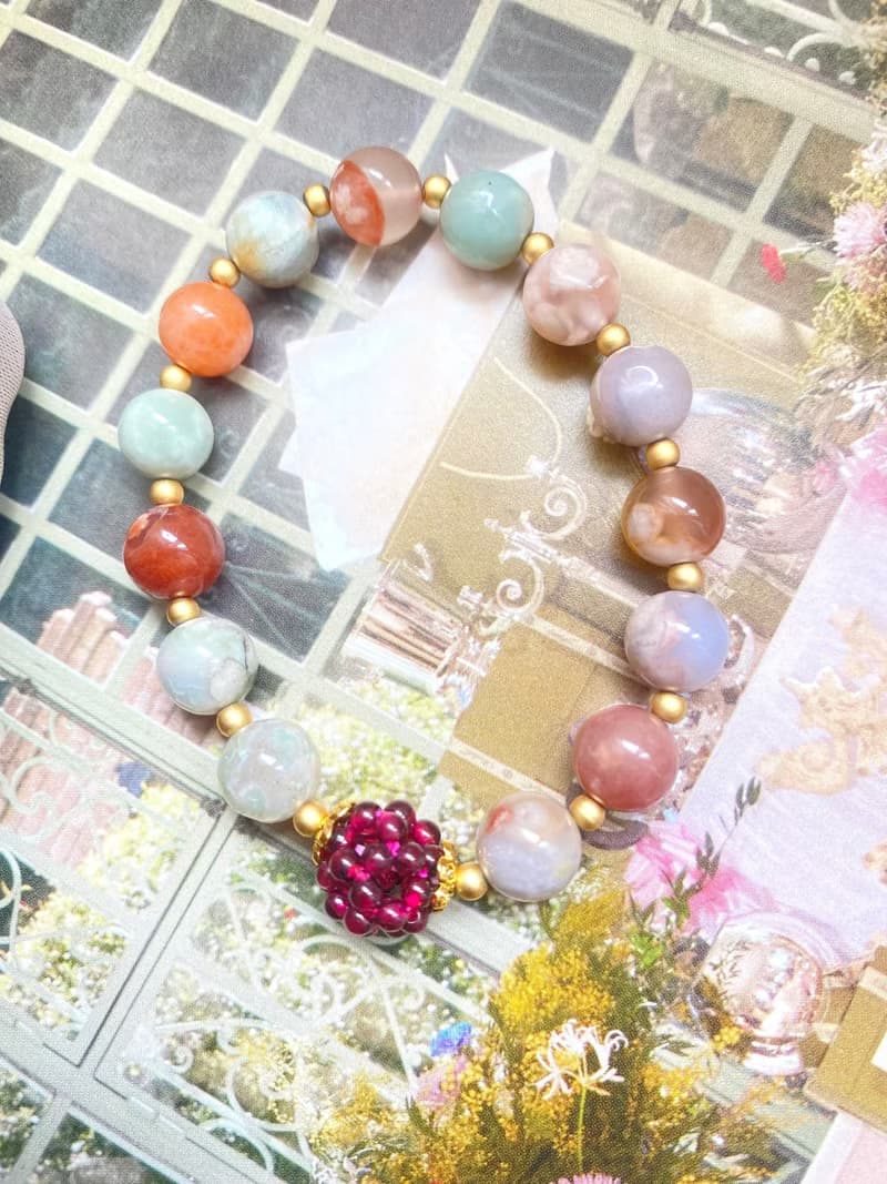 老礦櫻花瑪瑙石榴珠手串