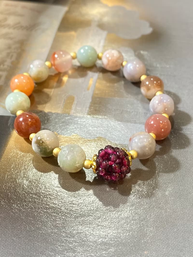 老礦櫻花瑪瑙石榴珠手串
