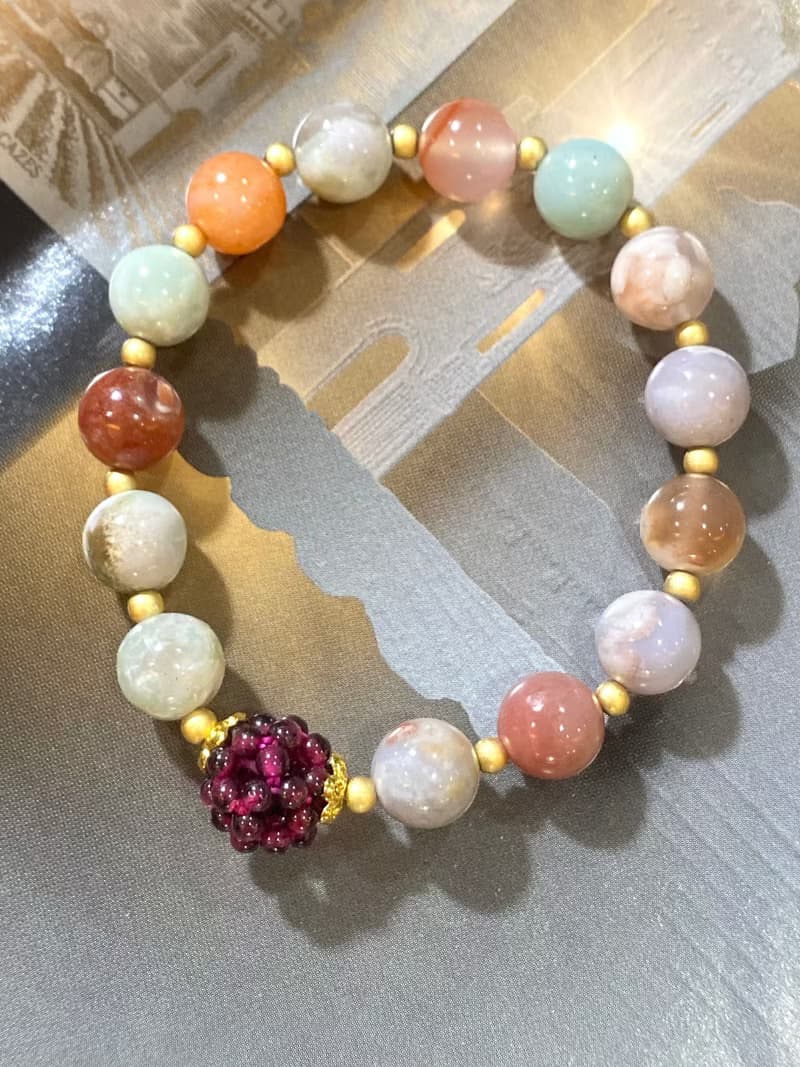 老礦櫻花瑪瑙石榴珠手串