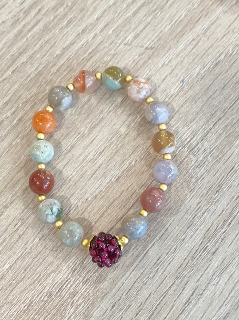 老礦櫻花瑪瑙石榴珠手串