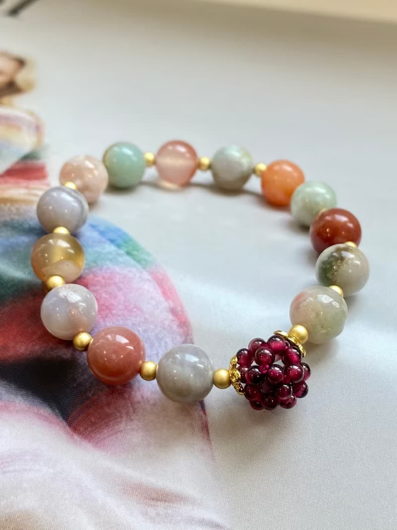 老礦櫻花瑪瑙石榴珠手串