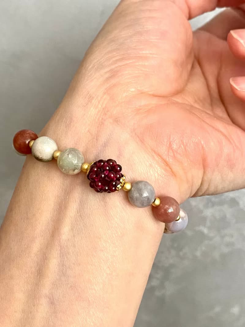 老礦櫻花瑪瑙石榴珠手串