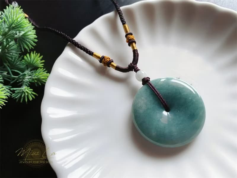 天然緬甸玉翡翠 藍水 平安扣 項鍊 禮物 護身 招財 保平安