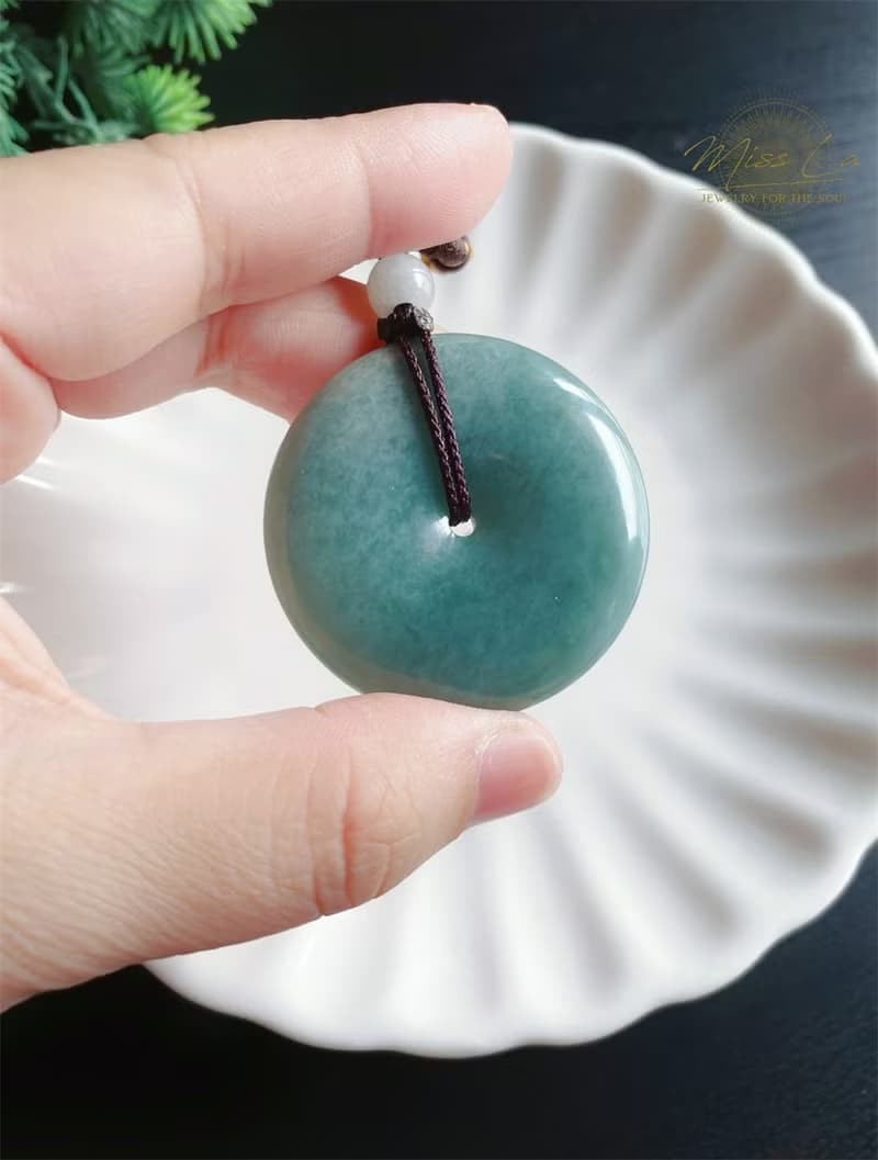 天然緬甸玉翡翠 藍水 平安扣 項鍊 禮物 護身 招財 保平安