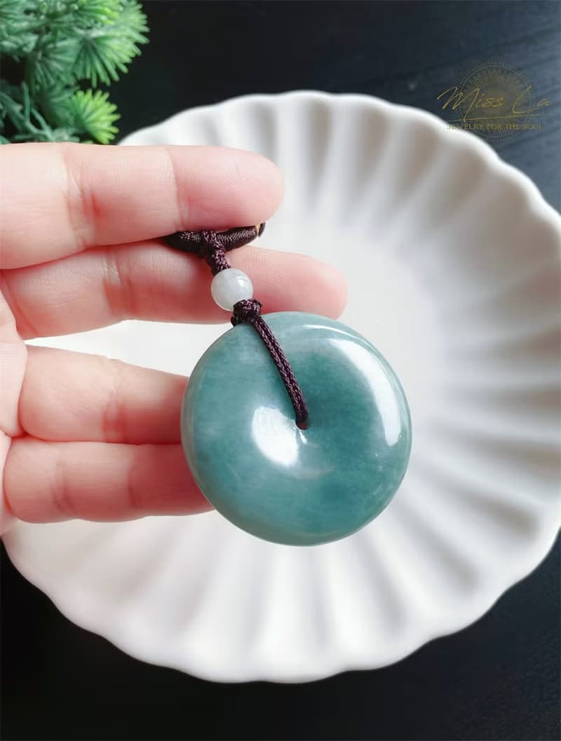天然緬甸玉翡翠 藍水 平安扣 項鍊 禮物 護身 招財 保平安