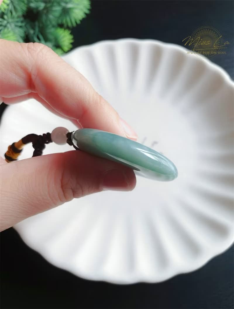天然緬甸玉翡翠 藍水 平安扣 項鍊 禮物 護身 招財 保平安