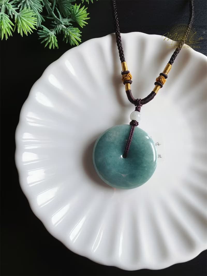 天然緬甸玉翡翠 藍水 平安扣 項鍊 禮物 護身 招財 保平安
