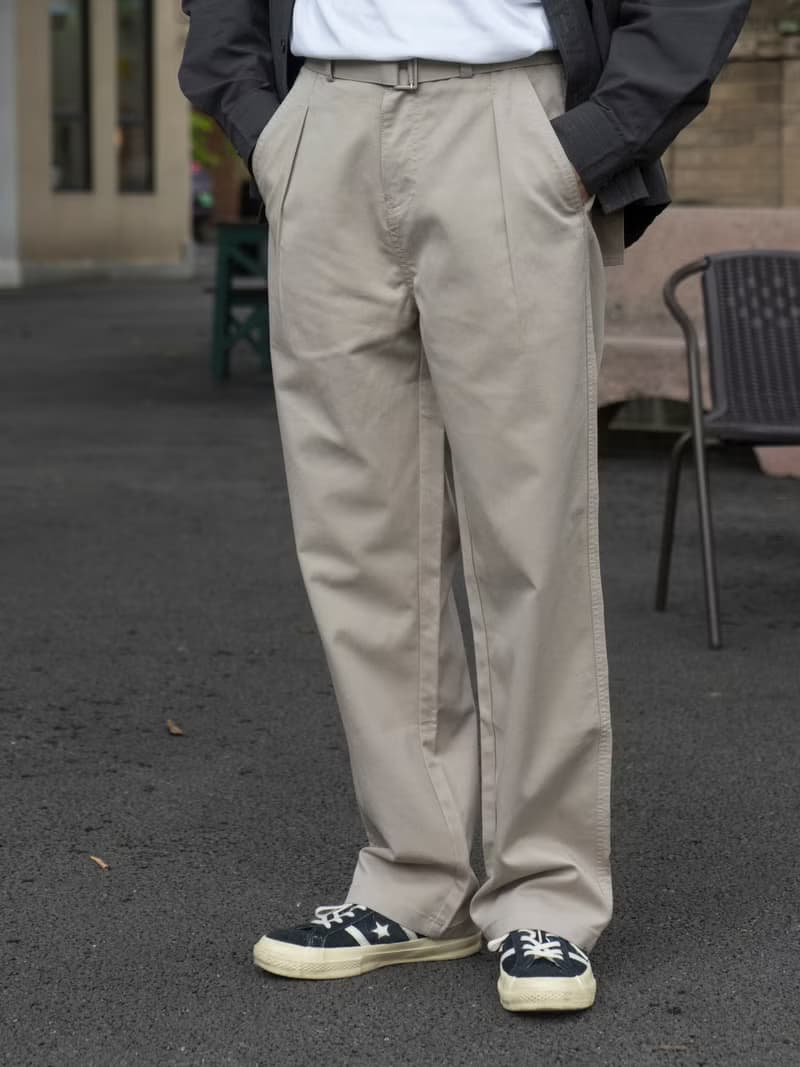 PANTS 日系復古直筒寬鬆休閒褲 淺卡其繫帶設計感通勤工裝長褲