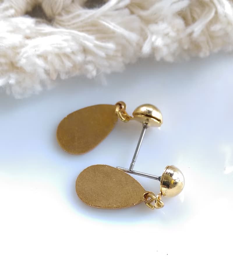 Vintage Jewelry 西洋古董飾品 景泰藍 水滴 藍底 花卉 針式耳環