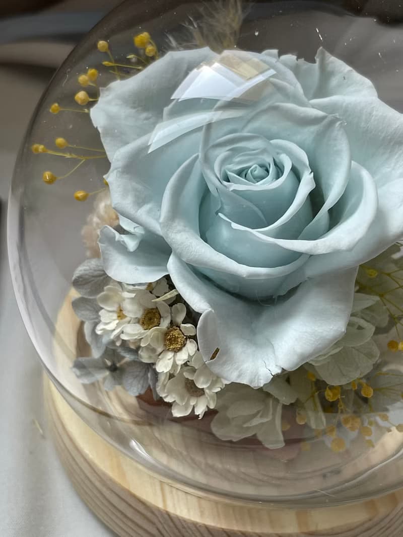 【永生花玻璃球夜燈】 柔水藍 玻璃球10cm 生日禮物 母親節禮物